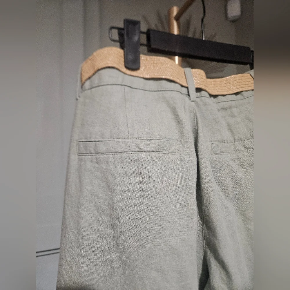 ZARA Linen Blend Belted Tapered Pants – Sage Green – NWT – Size US 6